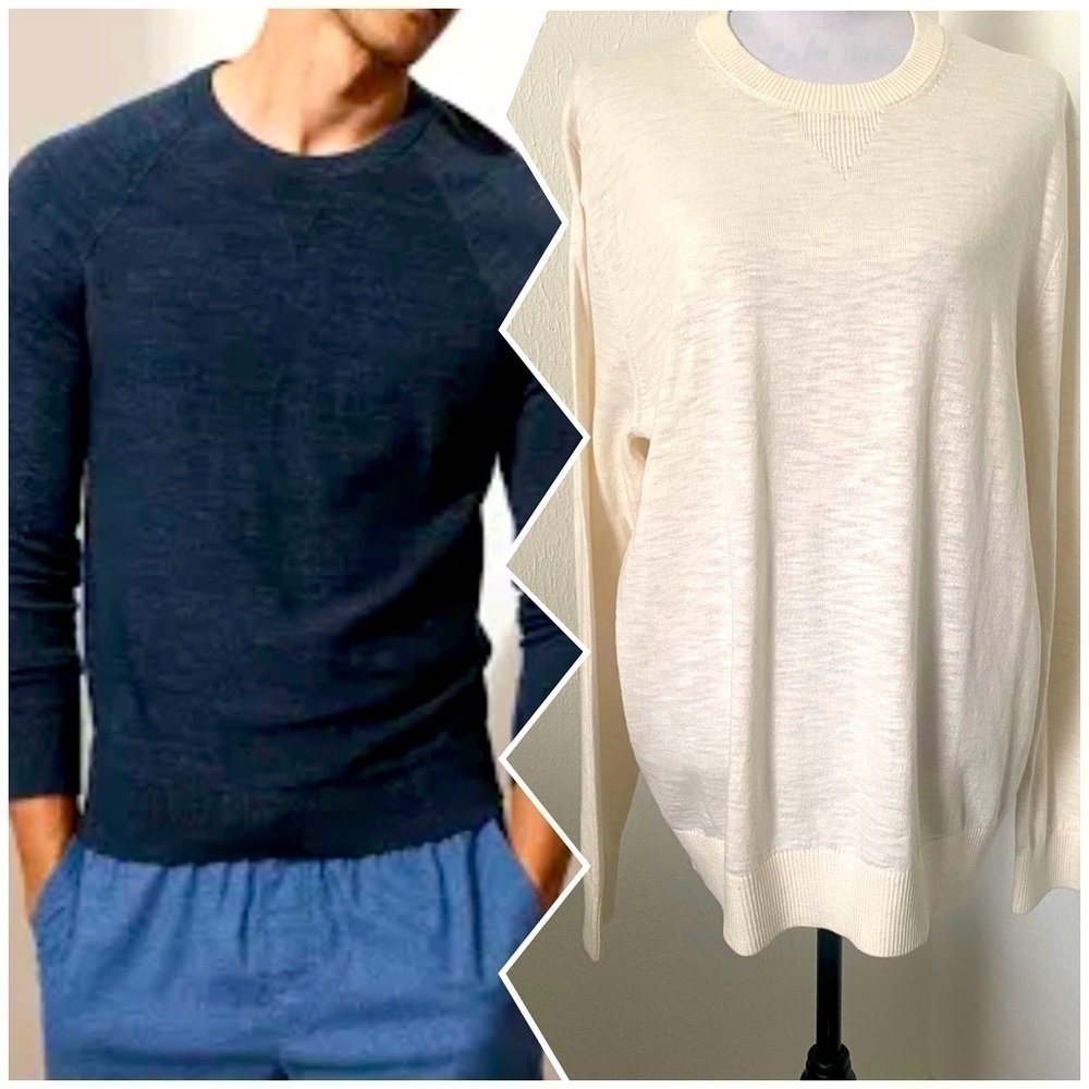Banana Republic Men Cream Color 100% Organic Cotton Raglan Crew Neck Sweater NWT